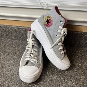 Converse All Star Hi Top Women 6.5 Gray Canvas Sneaker Lace Up Platform Junior 6